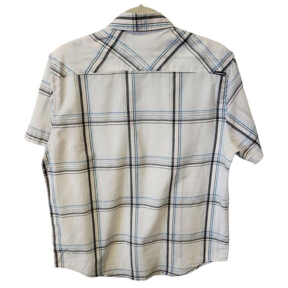 90s Vintage Gotcha White Blue Plaid Short Sleeve Button Down Shirt Men Medium - Picture 2 of 6